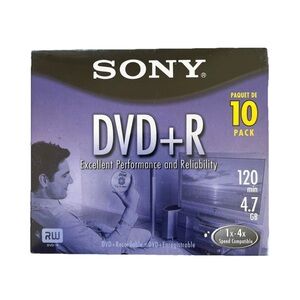 Sony DVD+R 10 Pack Discs Cases 120 min‎ 4.7 GB Blank Sealed 1x-4x 10DPR47L2 NEW